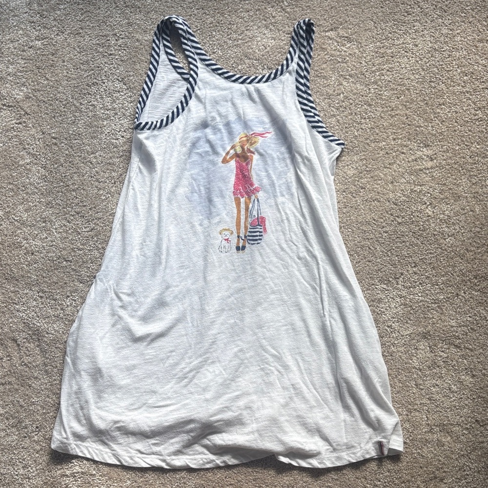 White Tank Dress/ bathing suit cover up with a girl and her dog